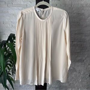 EQUIPMENT Femme Bone Ivory Silk Pleated Blouse Size XL